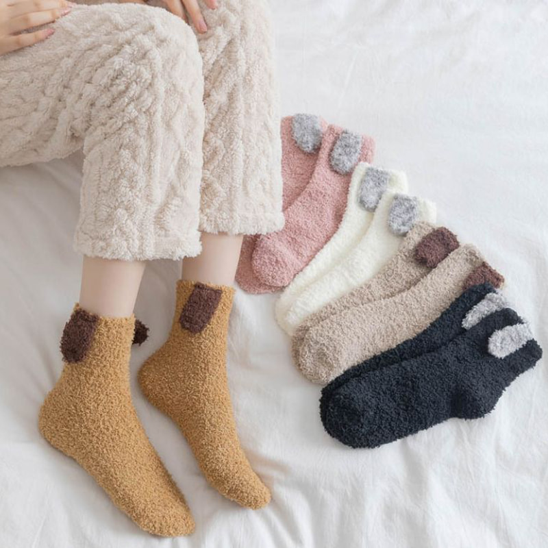 Японские 3D кроличьи уши коралловые бархатные носки для девочек Home Half Velvet Loocks